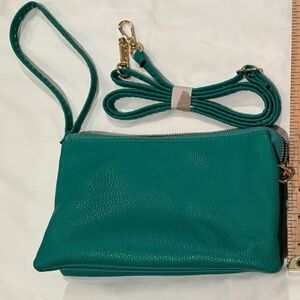 Jen & Co. Teal Leather Clutch Wristlet Crossbody Purse